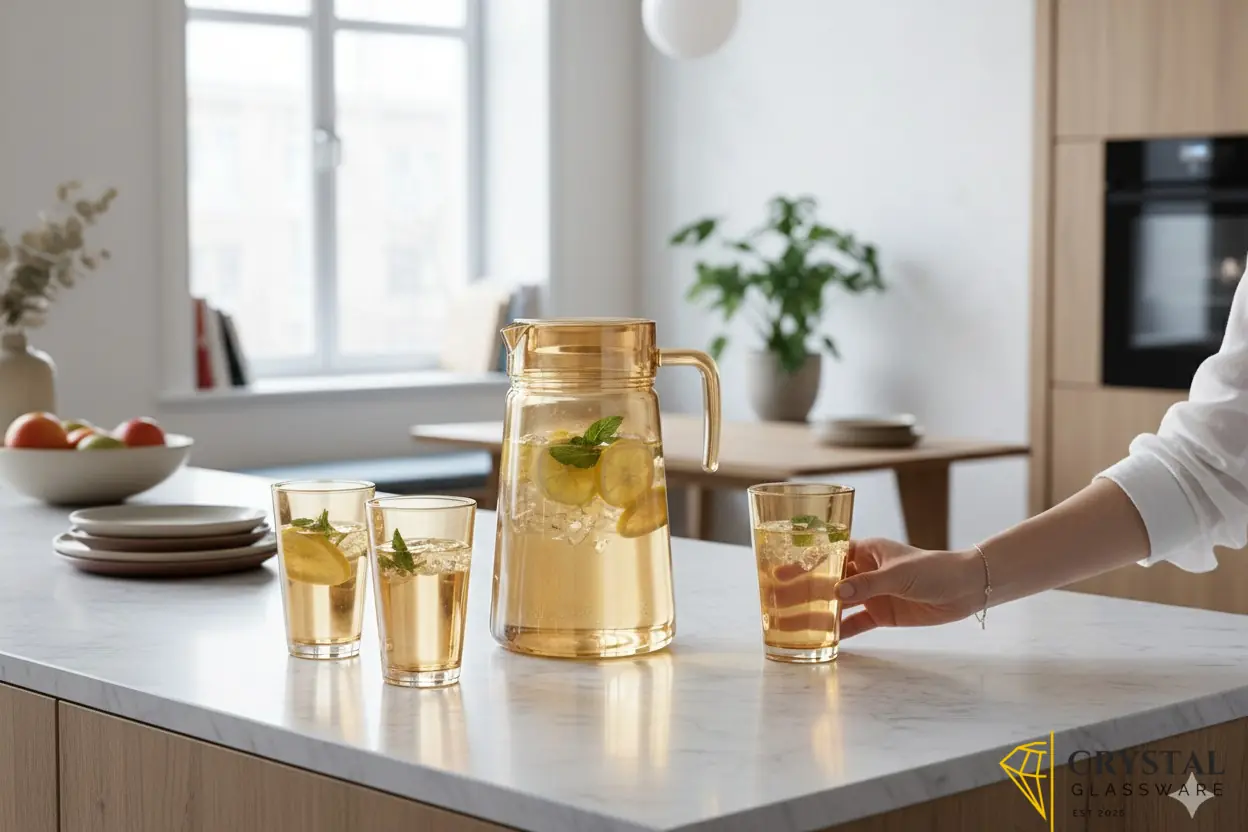 Delisoga® Premium 7- Piece Colored Glass Water & Drink Serving Set 6 Glasses & 1 Jug